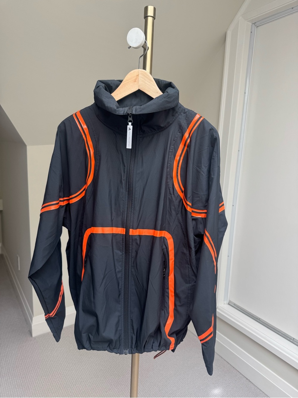 Women’s Stela McCartney Black Windbreaker Jacket with Orange Trim